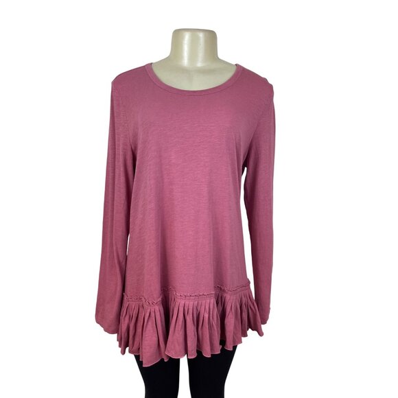 Lori Goldstein LOGO Womens Pink Long-Sleeve Ruffle Hem Tunic Size M - Picture 1 of 7